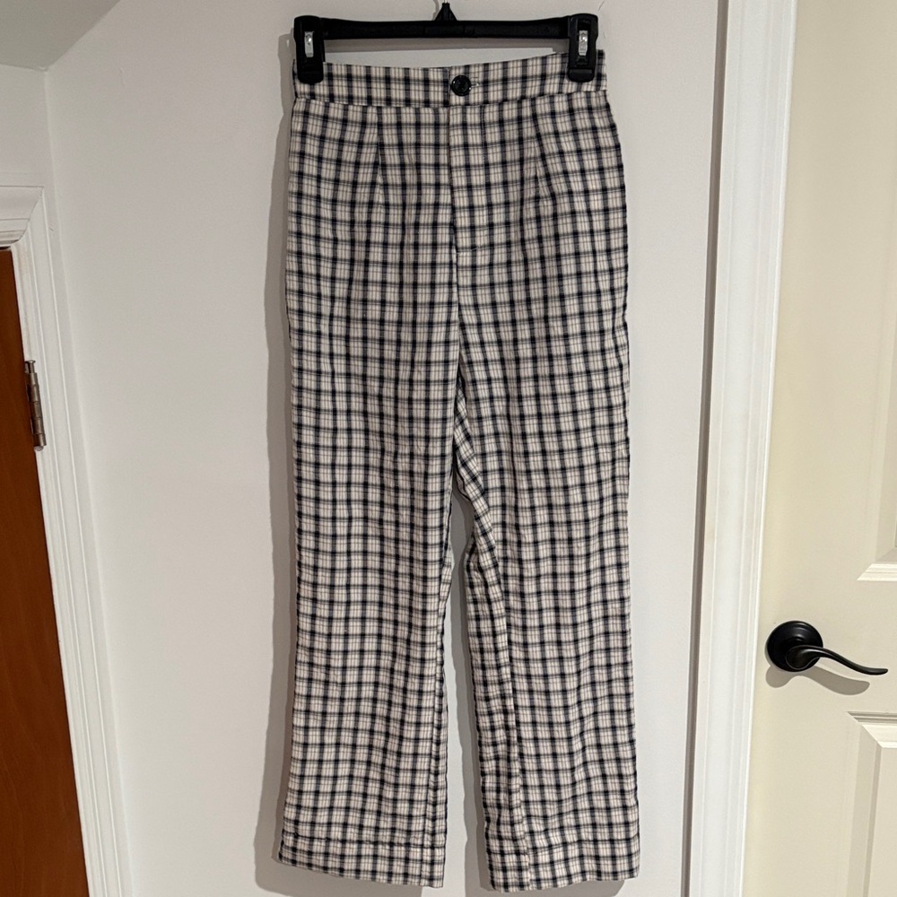 SHEIN Navy Blue and Cream Checkered Pants